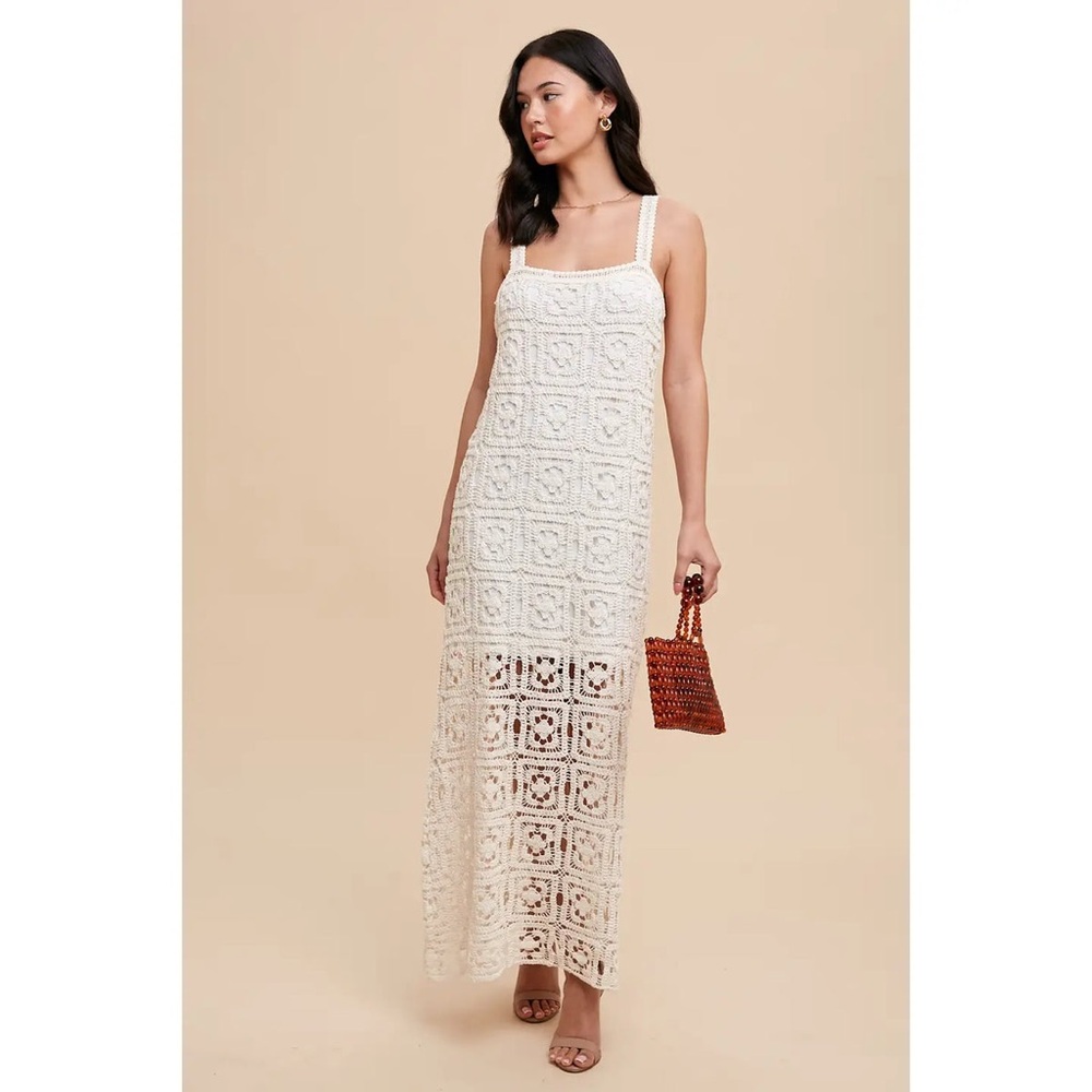 Sleeveless Crochet Maxi Dress in Cream
